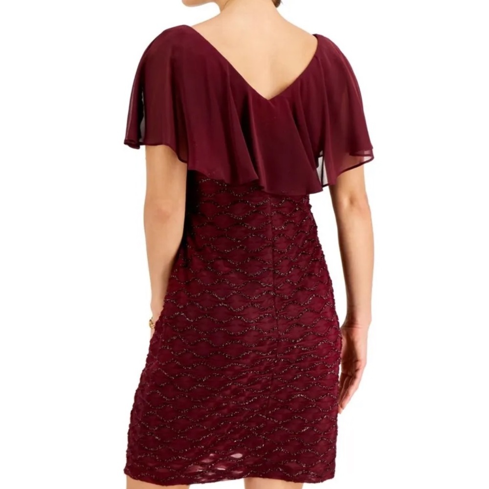 Women’s Formal Dress Size 12 CONNECTED APPAREL Burgundy Red Overlay Cape Gown - Picture 4 of 4